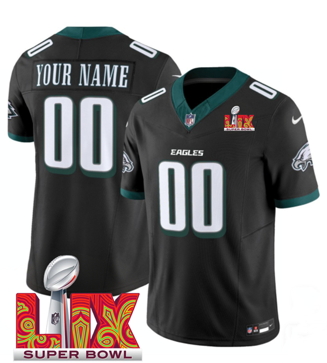 Men's Black Philadelphia Eagles Active Player Custom 2025 Super Bowl LIX Patch New F.U.S.E. Vapor Limited Stitched Football Jersey
